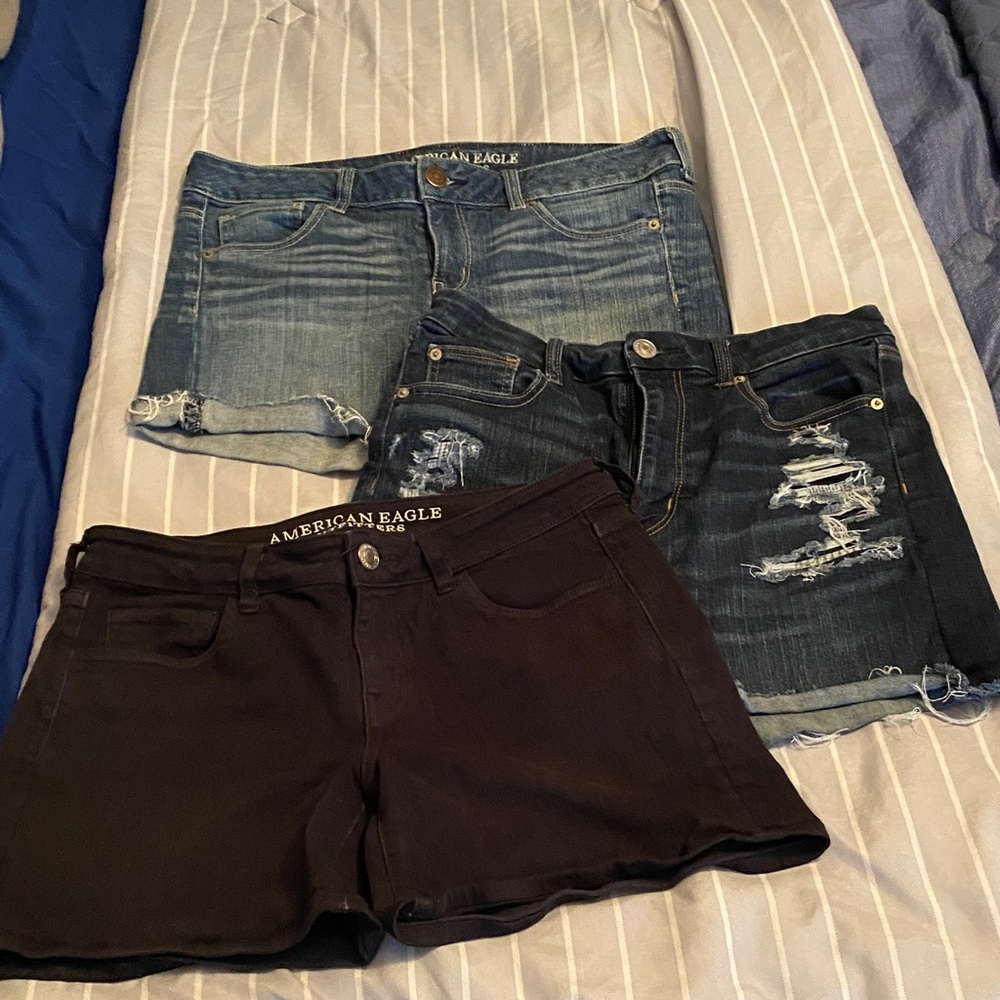 American Eagle Outfitters Blue and Black Jean Shorts Trio